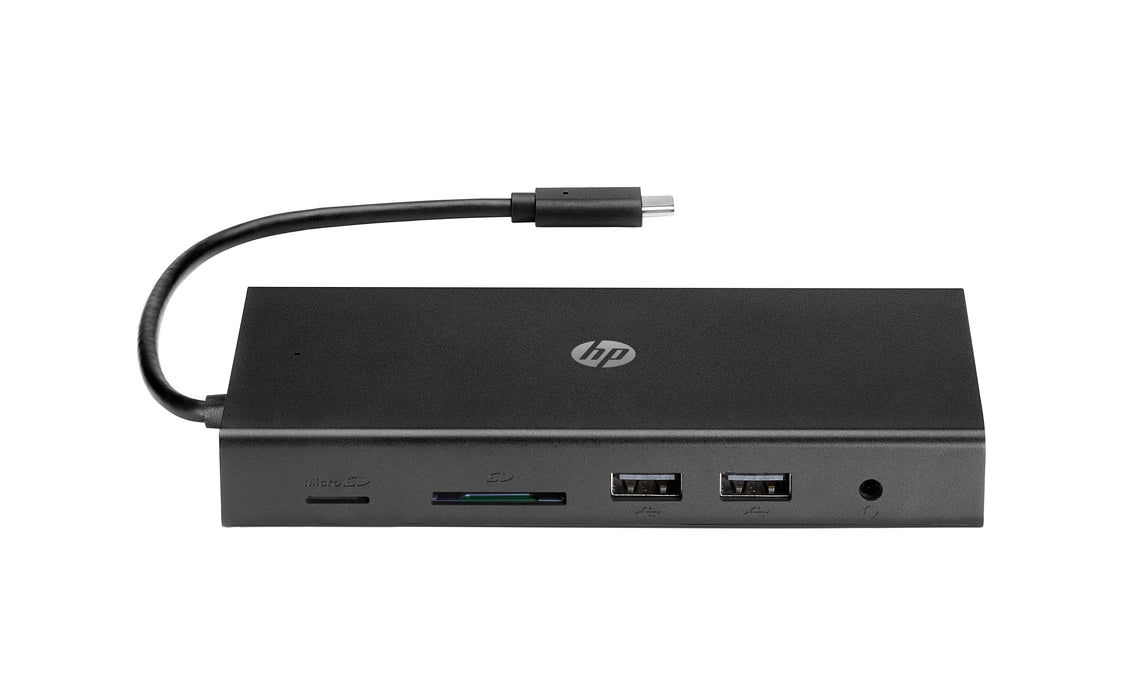 HP Travel USB-C Multi Port Hub, Wired, USB 2.0, Black, MicroSD (TransFlash), SD, China, Compatible with PCs with available USB Type-C port.