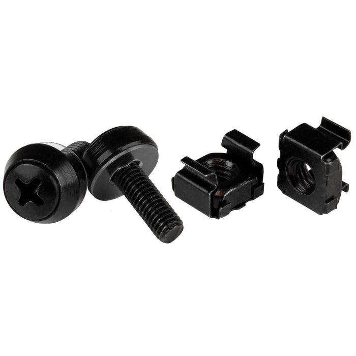StarTech.com 50-Pack 10-32 12mm Screws, Washers and Square Hole Cage Nuts with Installation Tool, Hardware Mounting Kit for 19" or 10" Server Racks, Cabinets and Enclosures, Black - TAA, Bolts & nuts, Steel, Pan head, Black, TAA, CE, REACH, RoHS, 15.9 mm