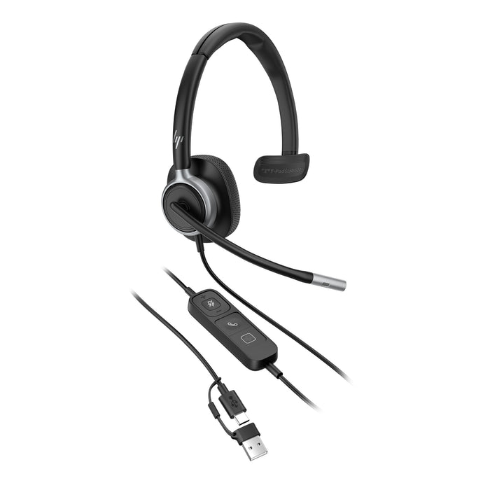 HP Poly Mission 615 Monaural USB Wired Headset, Wired, Office/Call center, 117.5 g, Headset, Black