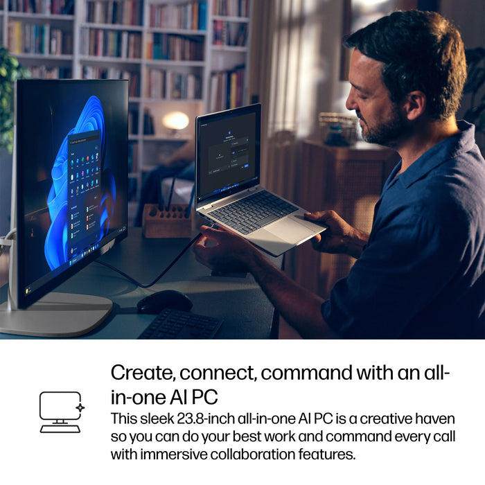 HP EliteStudio 8 All-in-One G1i 23.8 inch Desktop AI PC, 60.5 cm (23.8"), Full HD, Intel Core Ultra 7, 24 GB, Windows 11 Pro, Silver