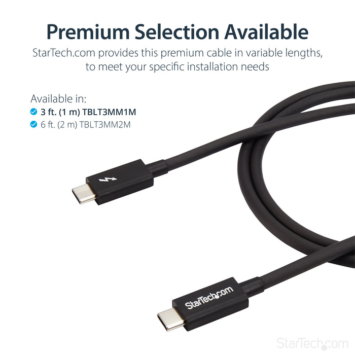 StarTech.com 3.3ft (1m) Thunderbolt 3 Cable, 20Gbps, 100W PD, 4K, Thunderbolt Certified, Compatible with Thunderbolt 4/USB 3.2/DisplayPort, Male, Male, 1 m, 20 Gbit/s, Black, Nickel