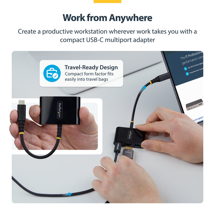 StarTech.com USB-C to HDMI Multiport Adapter with 140W PD Charging, 4K 60Hz HDMI, USB 5Gbps Hub, Mini Dock For MacBook / Dell / Thinkpad / HP / iPad / Tablets, Wired, USB 3.2 Gen 1 (3.1 Gen 1) Type-C, 140 W, Black, 5 Gbit/s, 4K Ultra HD