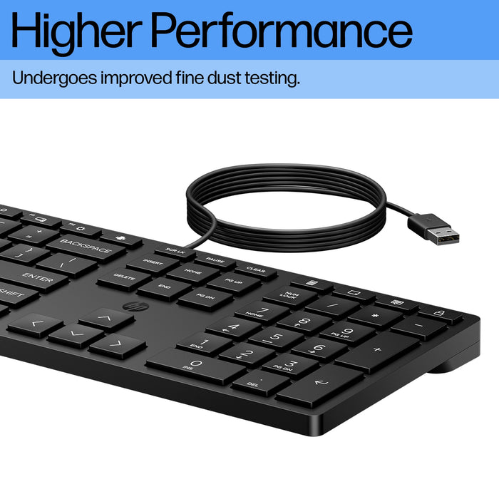 HP Wired Desktop 320K Keyboard, Full-size (100%), Wired, USB, Membrane, Black