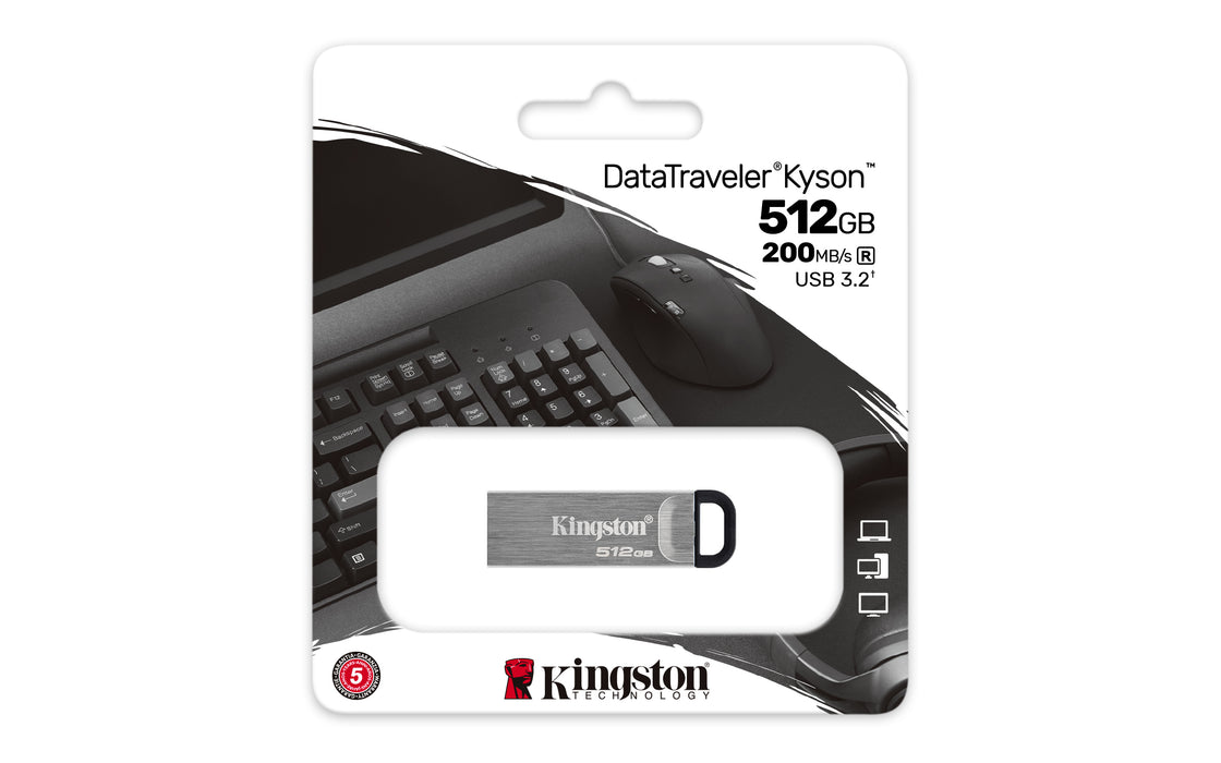 Kingston Technology DataTraveler 512GB Kyson USB Flash Drive, 512 GB, USB Type-A, 3.2 Gen 1 (3.1 Gen 1), 200 MB/s, Capless, Silver