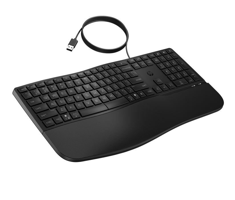 HP 485 Comfort Wired Keyboard, Full-size (100%), Wired, USB, Membrane, Black