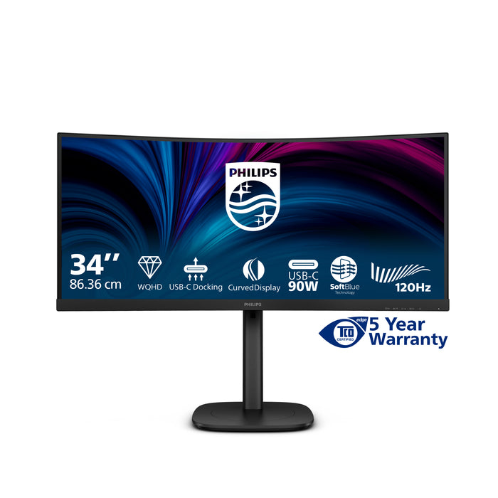 Philips 3000 series 34B2U3600C/00, 86.4 cm (34"), 3440 x 1440 pixels, Wide Quad HD, LCD, 4 ms, Black