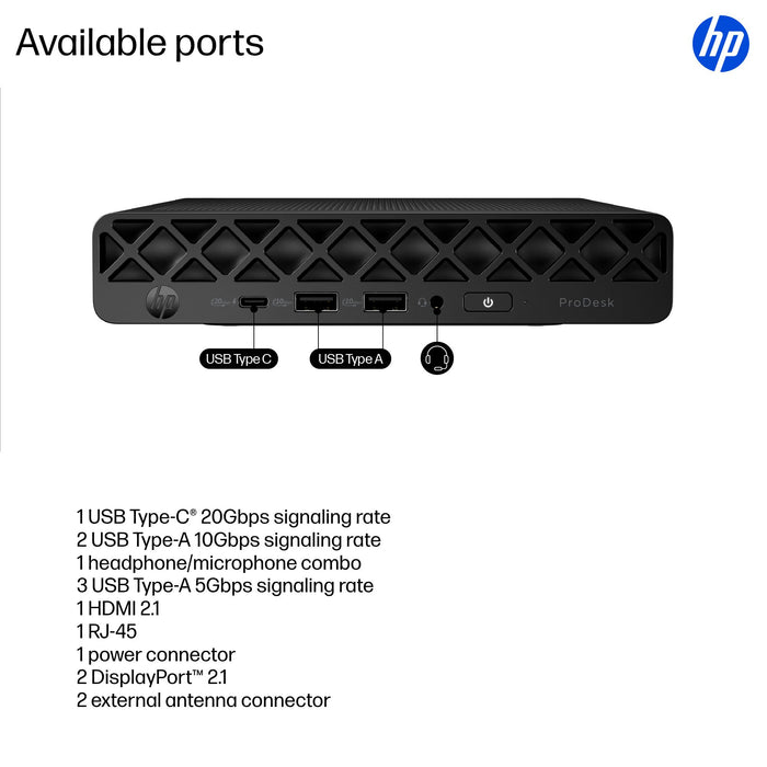 HP ProDesk 4 G1i AI PC, Intel Core Ultra 5, 235T, 8 GB, DDR5-SDRAM, 256 GB, Windows 11 Pro