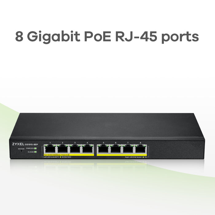 Zyxel GS1915-8EP, Managed, L2, Gigabit Ethernet (10/100/1000), Full duplex, Power over Ethernet (PoE)