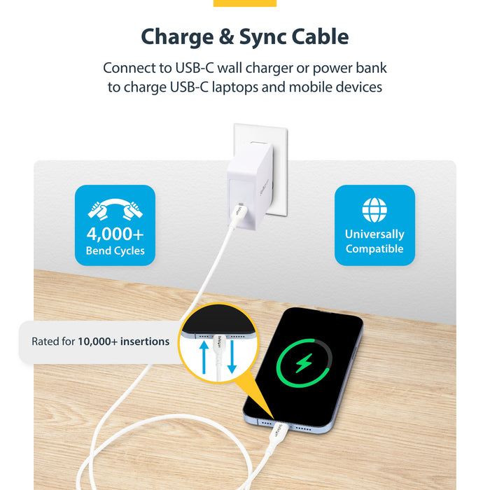 StarTech.com 3ft (1m) USB-C Charging Cable, Charge & Sync, 60W (3A) PD, USB 2.0 Laptop Charger Cable - White USB C Charging Cord, 1 m, USB C, USB C, USB 2.0, 0.48 Gbit/s, White