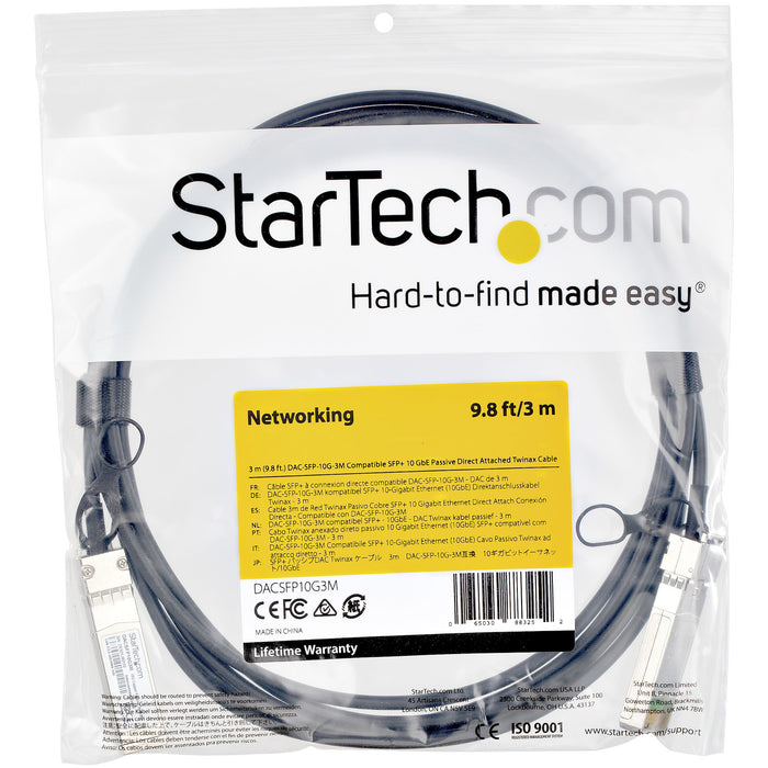 StarTech.com Dell EMC DAC-SFP-10G-3M Compatible 3m 10G SFP+ to SFP+ Direct Attach Cable Twinax - 10GbE SFP+ Copper DAC 10 Gbps Low Power Passive Mini GBIC/Transceiver Module DAC, 3 m, SFP, SFP