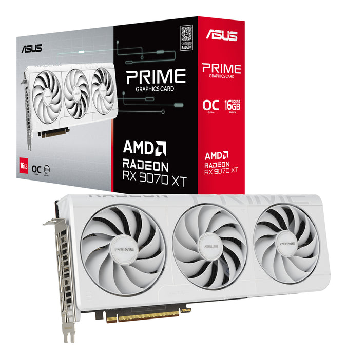 ASUS Prime -RX9070XT-O16G-WHITE, Radeon RX 9070 XT, 16 GB, GDDR6, 256 bit, 7680 x 4320 pixels, PCI Express 5.0