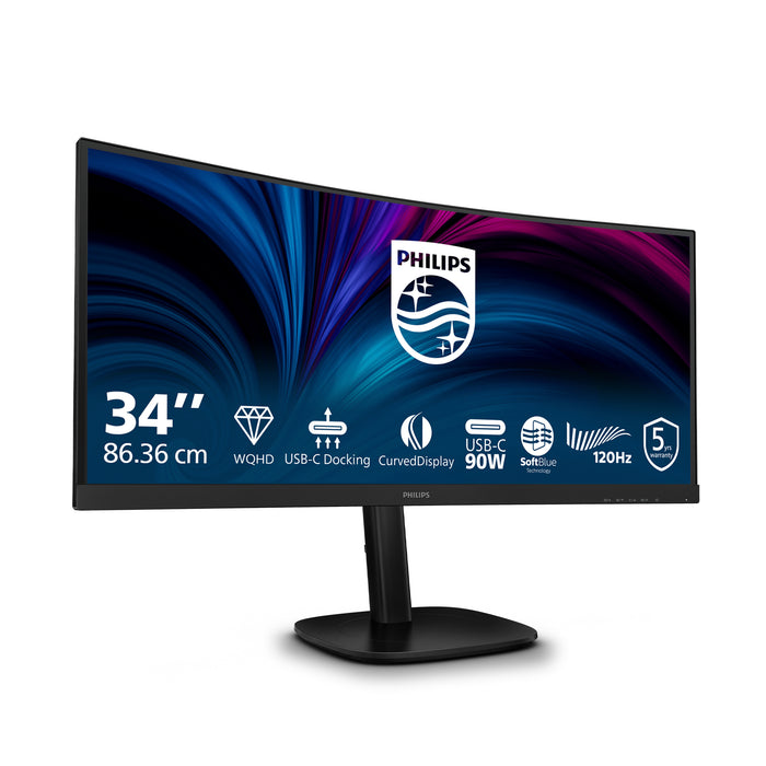 Philips 3000 series 34B2U3600C/00, 86.4 cm (34"), 3440 x 1440 pixels, Wide Quad HD, LCD, 4 ms, Black