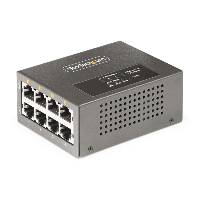 StarTech 4-Port Multi-Gigabit PoE++ Injector, 5/2.5/1G Ethernet (NBASE-T), PoE/PoE+/PoE++, Wall/DIN Rail Mountable, TAA
