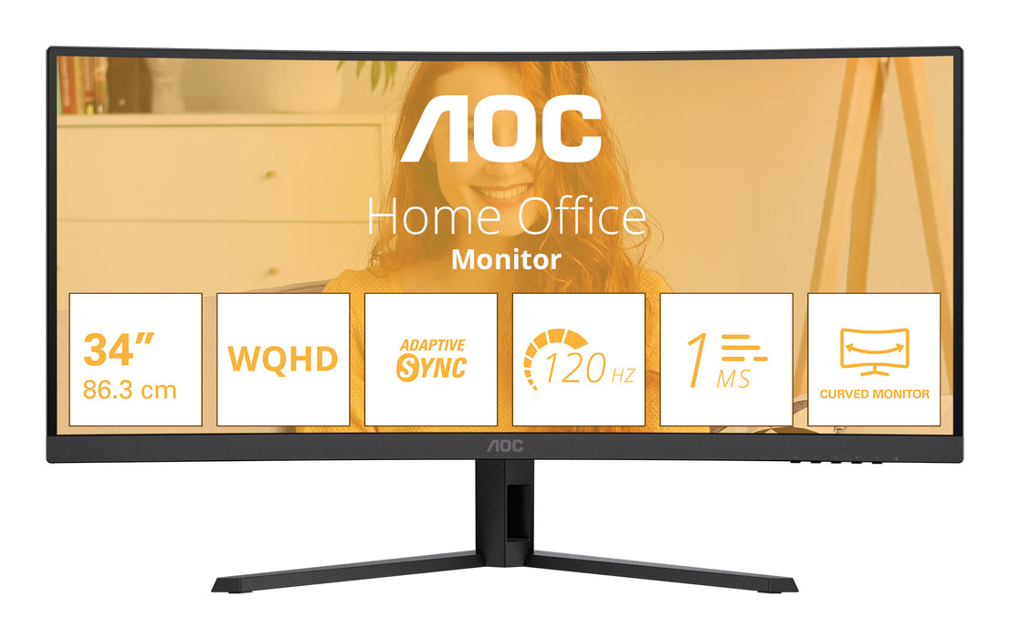 AOC B3 CU34B3E, 86.4 cm (34"), 3440 x 1440 pixels, Wide Quad HD, LED, 4 ms, Black