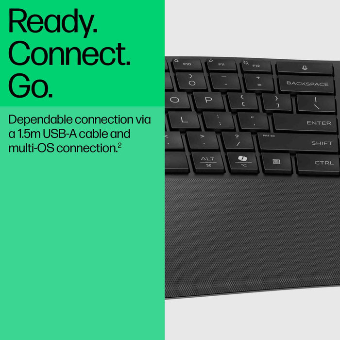 HP 480 Comfort Wired Keyboard, Full-size (100%), Wired, USB, Plunger key switch, Black