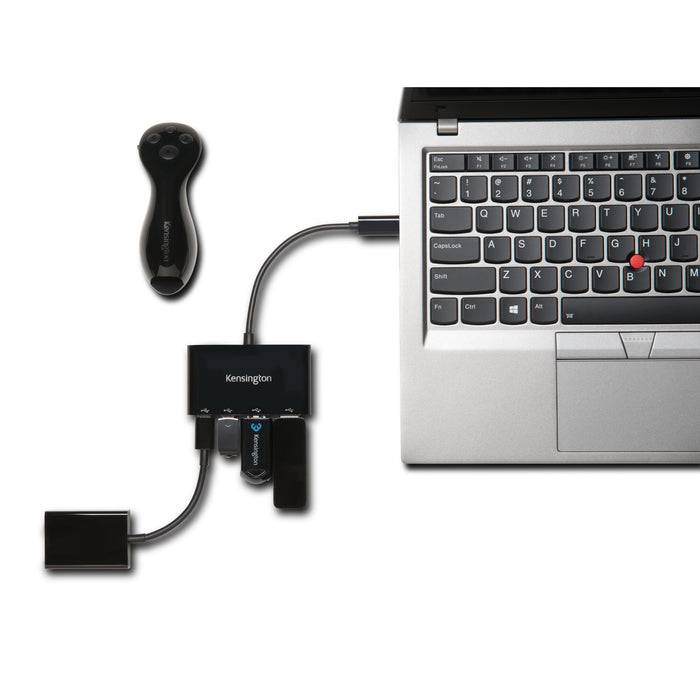 Kensington CH1000 USB-C 4-Port Hub, Black, macOS 10.10 or above; Chrome OS 44 or above; Windows 8.1 or above, 1 pc(s), 90 mm, 120 mm, 20 mm