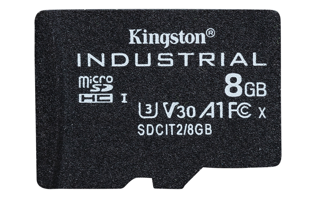 Kingston Technology 8GB microSDHC Industrial C10 A1 pSLC Card Single Pack w/o Adapter, 8 GB, MicroSDHC, Class 10, UHS-I, 100 MB/s, 80 MB/s