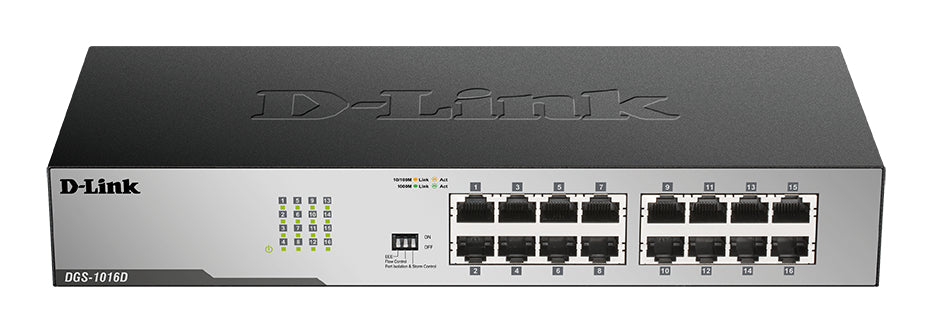 D-Link 16-Port Gigabit Unmanaged Desktop Switch, Unmanaged, Gigabit Ethernet (10/100/1000), Full duplex