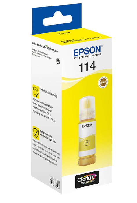 Epson 114 EcoTank Yellow ink bottle, Original, Yellow, Epson, EcoTank ET-8550 EcoTank ET-8500, Standard Yield, 70 ml