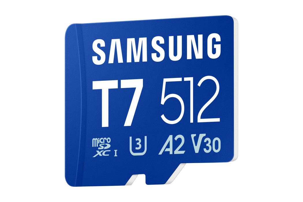 Samsung T7 microSD card, 512 GB, MicroSDHC, Class 10, UHS-I, 170 MB/s, Class 3 (U3)
