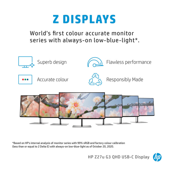 HP Z27u G3 QHD Display, 68.6 cm (27"), 2560 x 1440 pixels, Quad HD, LED, 5 ms, Silver