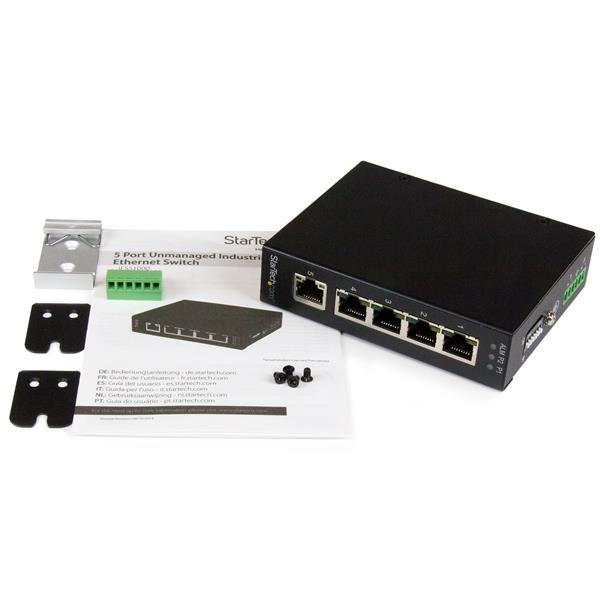 StarTech.com 5 Port Unmanaged Industrial Gigabit Ethernet Switch - DIN Rail / Wall-Mountable - TAA, Unmanaged, Gigabit Ethernet (10/100/1000), Full duplex, Wall mountable