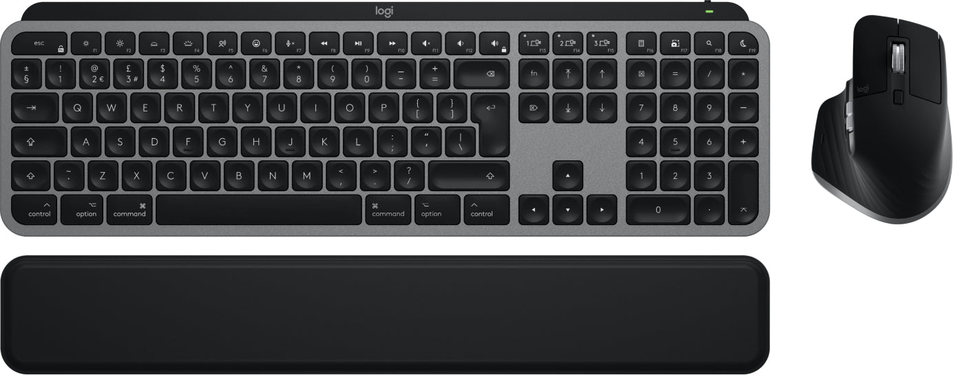 Logitech MX Keys S Combo for Mac, Wireless, RF Wireless + Bluetooth, Scissor key switch, QWERTY, LED, Aluminium, Black