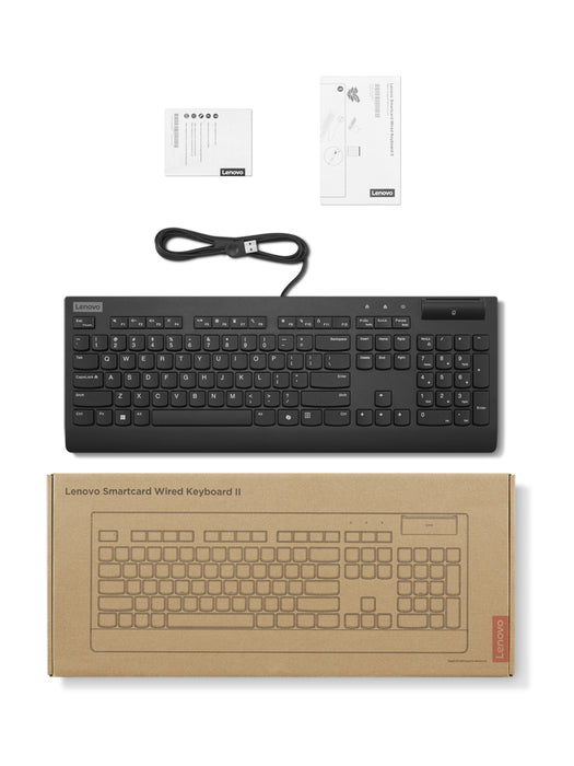 Lenovo Smartcard Wired keyboard II, Full-size (100%), Wired, USB, Plunger key switch, Black