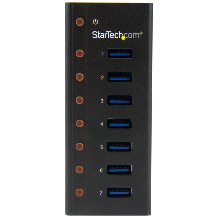 StarTech.com 7-Port USB 3.0 Hub (5Gbps) - Desktop or Wall-Mountable Metal Enclosure, USB 3.2 Gen 1 (3.1 Gen 1) Type-B, USB 3.2 Gen 1 (3.1 Gen 1) Type-A, 5000 Mbit/s, Black, Aluminium, Power