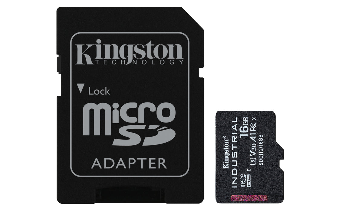 Kingston Technology 16GB microSDHC Industrial C10 A1 pSLC Card + SD Adapter, 16 GB, MicroSDHC, Class 10, UHS-I, 100 MB/s, 80 MB/s
