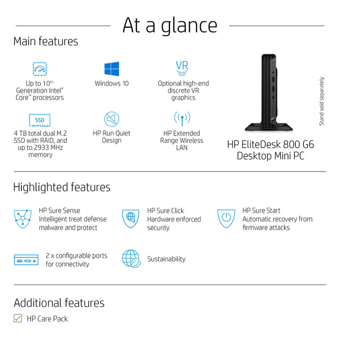 HP EliteDesk G6, 2 GHz, Intel® Core™ i7, i7-10700T, 8 GB, 256 GB, Windows 11 Pro