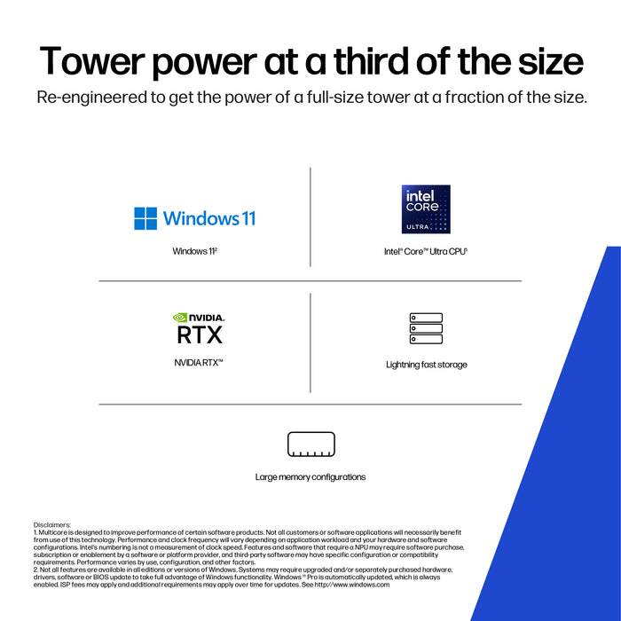 HP Z2 G1i, Intel Core Ultra 7, 265, 32 GB, DDR5-SDRAM, 1 TB, Windows 11 Pro