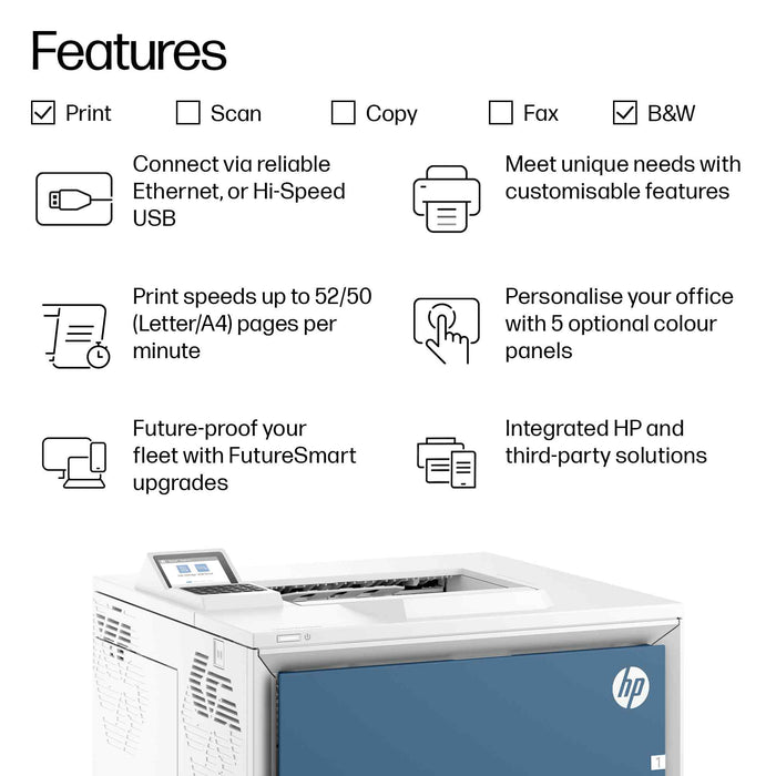 HP LaserJet Enterprise 5601n/dn Black and white Printer, Laser, 1200 x 1200 DPI, A4, 50 ppm, Duplex printing, Blue