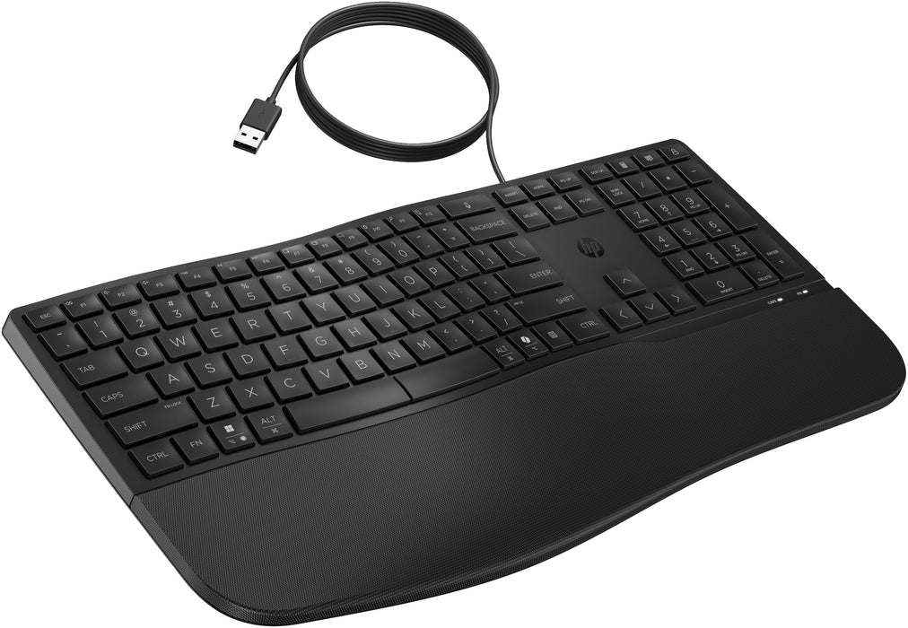 HP 485 Comfort Wired Keyboard, Full-size (100%), Wired, USB, Membrane, Black