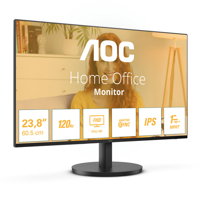 AOC 24B3HA2, 60.5 cm (23.8"), 1920 x 1080 pixels, Full HD, LED, 4 ms, Black