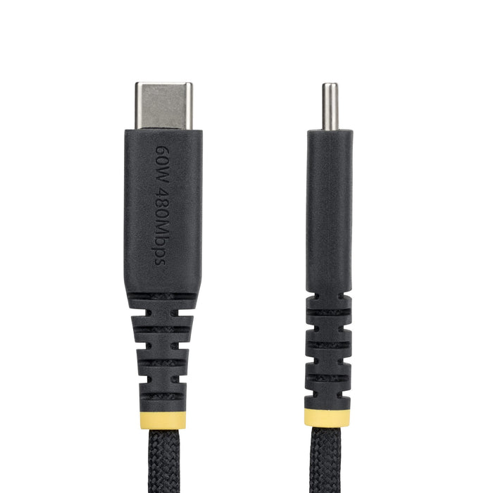 StarTech.com 2m (6ft) USB-C Charging Cable, 60W (3A) PD, Dual-Layer Braided Nylon/TPE Jacket, Rugged USB C Charging Cord, USB 2.0 Laptop Charger Cable, 2 m, USB C, USB C, USB 2.0, 0.48 Gbit/s, Black