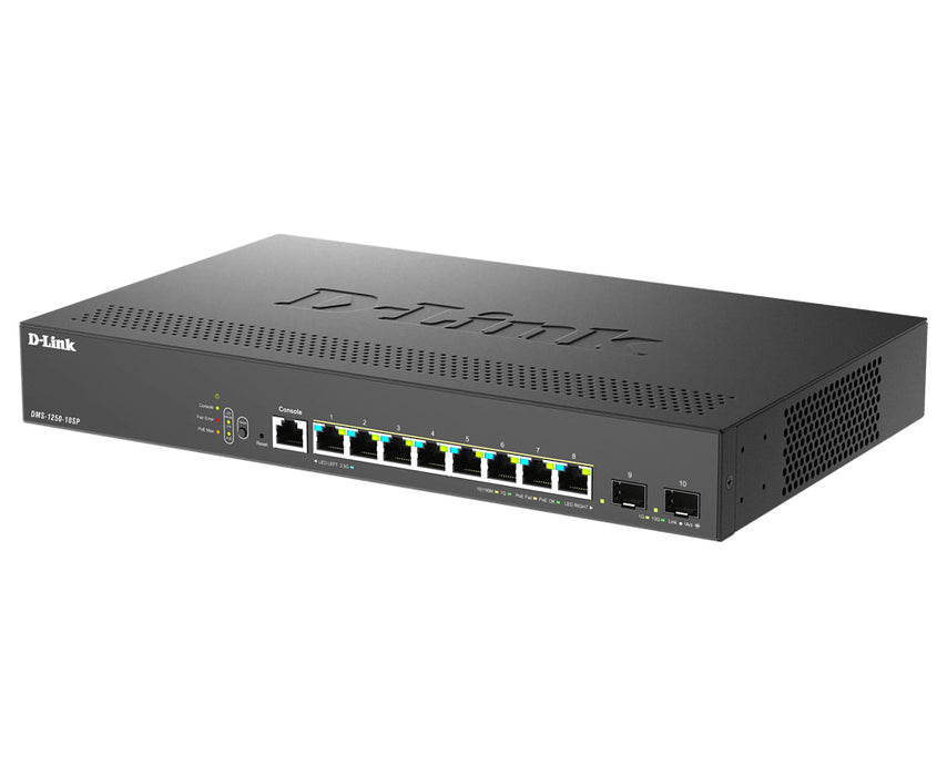 D-Link 10-Port Multi-Gigabit Smart Managed PoE+ Switch including 8 x 2.5G PoE & 2 x 10G SFP+, Managed, L2/L3, 2.5G Ethernet (100/1000/2500), Power over Ethernet (PoE), Rack mounting