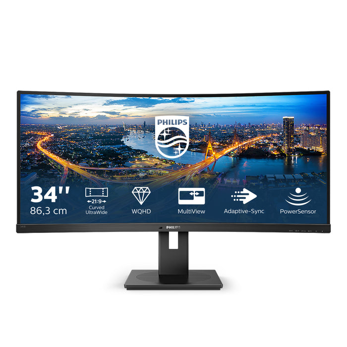 Philips B Line 345B1C/00, 86.4 cm (34"), 3440 x 1440 pixels, Quad HD, LCD, 4 ms, Black