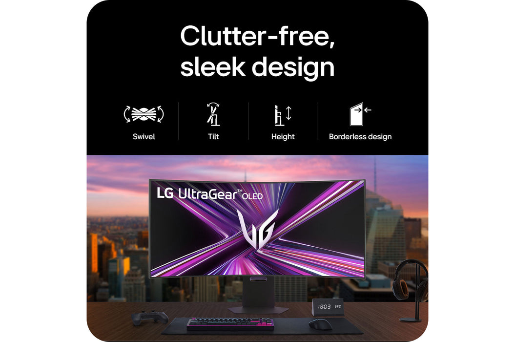 LG UltraGear OLED GX9 5K2K 45GX950A Gaming Monitor, 114.3 cm (45"), 5120 x 2160 pixels, 5K Ultra HD, OLED, 0.03 ms, Black