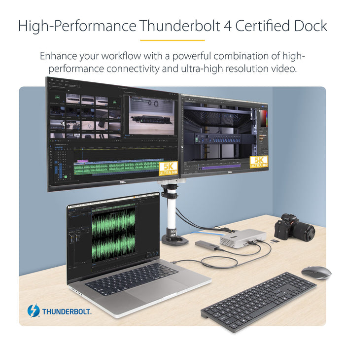 StarTech.com Universal USB4 & Thunderbolt 4 Docking Station, Quad Display on Windows, Dual Display on MacBook, HDMI DP Dock with 100W Laptop Charging, Wired, Thunderbolt 4, 98 W, 3.5 mm, 10,100,1000,2500 Mbit/s, 2.5GBASE-T, 10BASE-T, 100BASE-T, 1000BASE-T