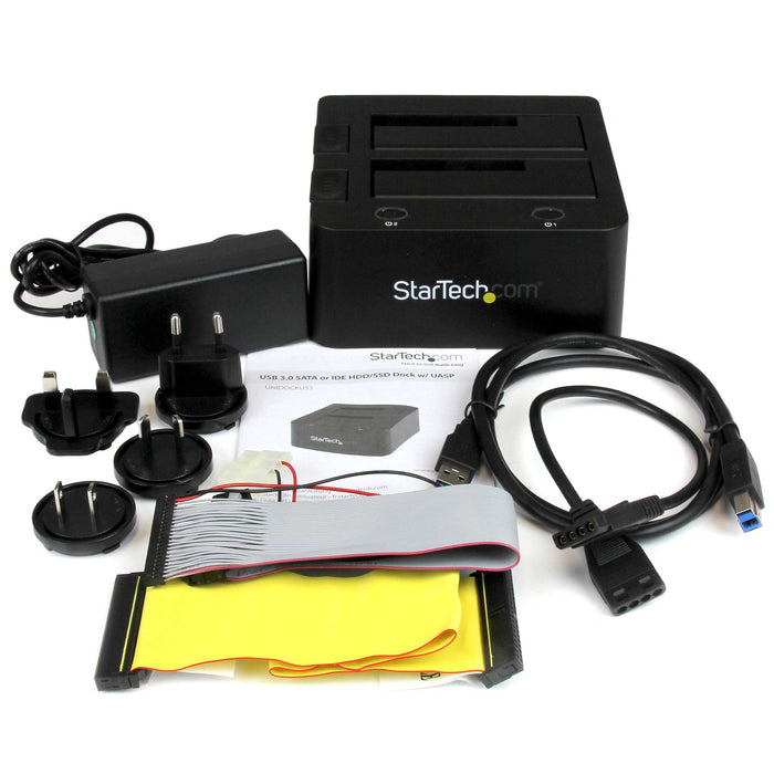 StarTech Dual-Bay USB 3.0 to SATA and IDE Hard Drive Docking Station, USB Hard Drive Dock, External 2.5/3.5" SATA III / IDE, SSD/HDD Docking Station, Hot-Swap Drive Bays, Top-Loading (UNIDOCKU33)