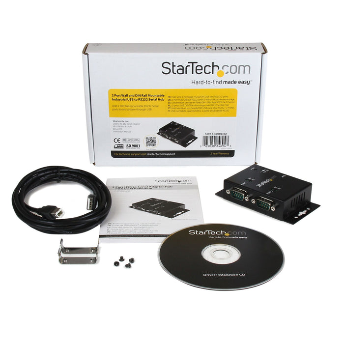 StarTech.com 2 Port Industrial Wall Mountable USB to Serial Adapter Hub with DIN Rail Clips - TAA, USB 2.0 Type-B, Serial, Black, Steel, Activity, Windows 2000, Windows 2000 Professional, Windows 7, Windows 7 Enterprise, Windows 7 Enterprise...