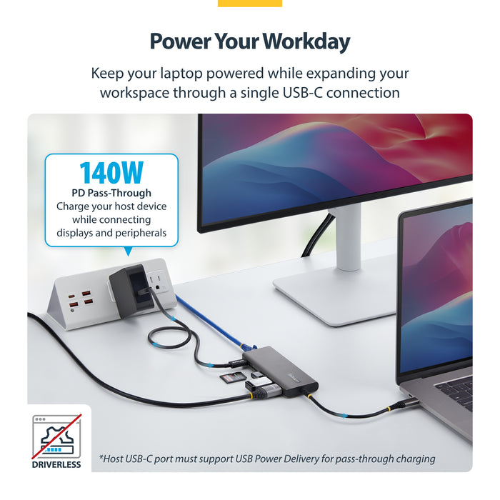 StarTech.com USB-C to HDMI Multiport Adapter, 140W PD Charging, 4K 60Hz, 3-Port USB 10Gbps Hub, SD Card Slot, 2.5GbE, Mini Dock for MacBook / Dell / Thinkpad / HP, Wired, USB 3.2 Gen 2 (3.1 Gen 2) Type-C, 140 W, 10,100,1000,2500 Mbit/s, Grey, SD