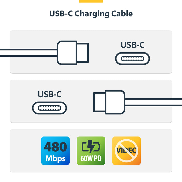 StarTech.com 3ft (1m) USB-C Charging Cable, Charge & Sync, 60W (3A) PD, USB 2.0 Laptop Charger Cable - White USB C Charging Cord, 1 m, USB C, USB C, USB 2.0, 0.48 Gbit/s, White