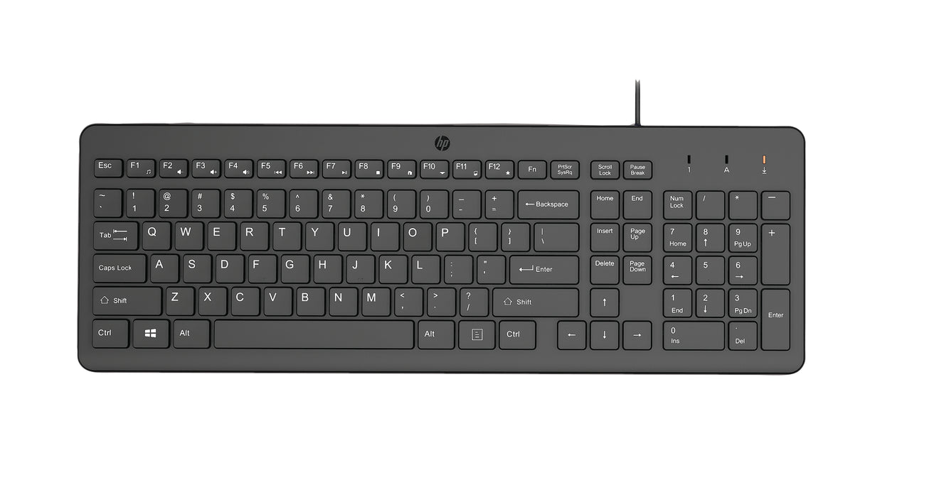 HP 150 Wired Keyboard, Full-size (100%), Wired, USB, Black
