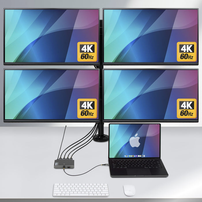 StarTech USB-C to Quad HDMI 4K60 Workstation Dock, 140W PD Passthrough, USB for Keyboard and Mouse, Windows, Mac M1-M5, USB4, Thunderbolt Laptops, DisplayLink DL7400, TAA