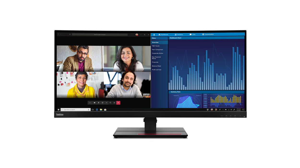 Lenovo ThinkVision P34w-20, 86.7 cm (34.1"), 3440 x 1440 pixels, Wide Quad HD, LED, 6 ms, Black