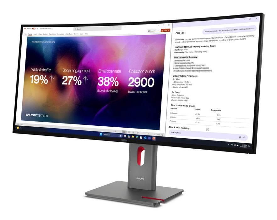 Lenovo ThinkVision P40WD-40 Monitor, 100.8 cm (39.7"), 5120 x 2160 pixels, WUHD, LCD, 6 ms, Black