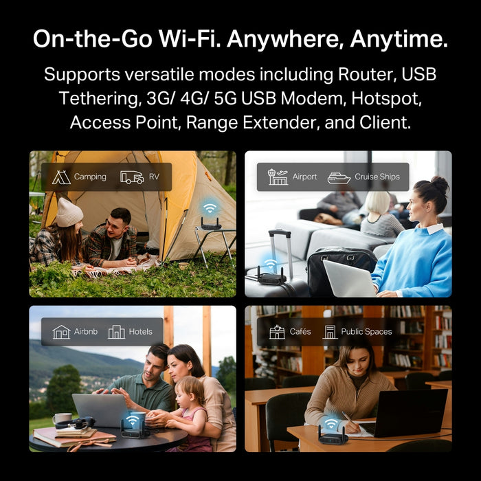 TP-Link BE3600 Wi-Fi 7, Wi-Fi 7 (802.11be), Dual-band (2.4 GHz / 5 GHz), Ethernet LAN, Black, Portable router