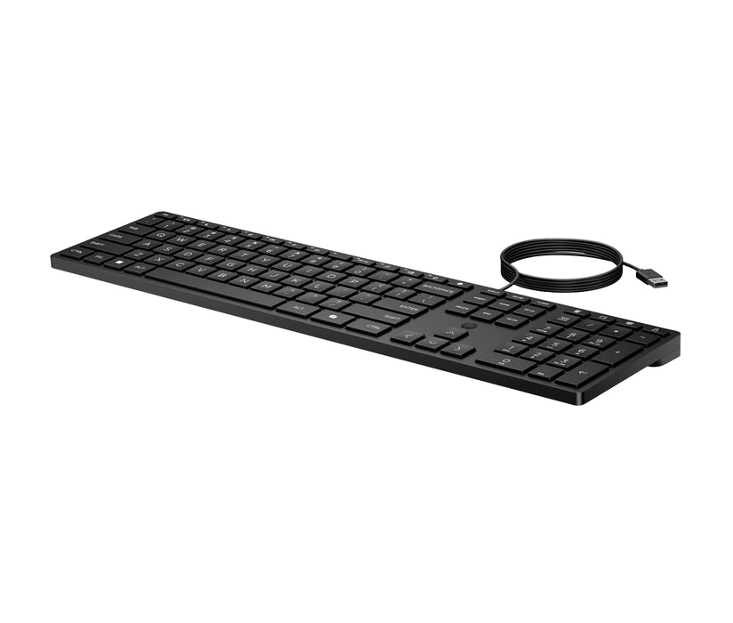 HP Wired Desktop 320K Keyboard, Full-size (100%), Wired, USB, Membrane, Black